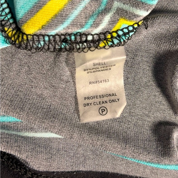 Calvin Klein Women's Sz 6 Stretchy Dress Teal Black Yellow Excellent Condition - Picture 4 of 4